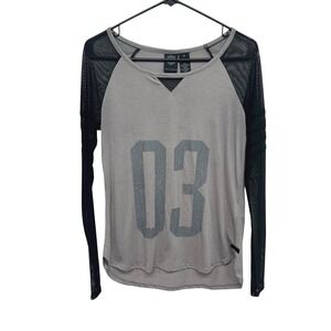 Harley Davidson Mesh Sleeve Moto Shirt Womens Small‎ Gray Long Sleeve Biker Top